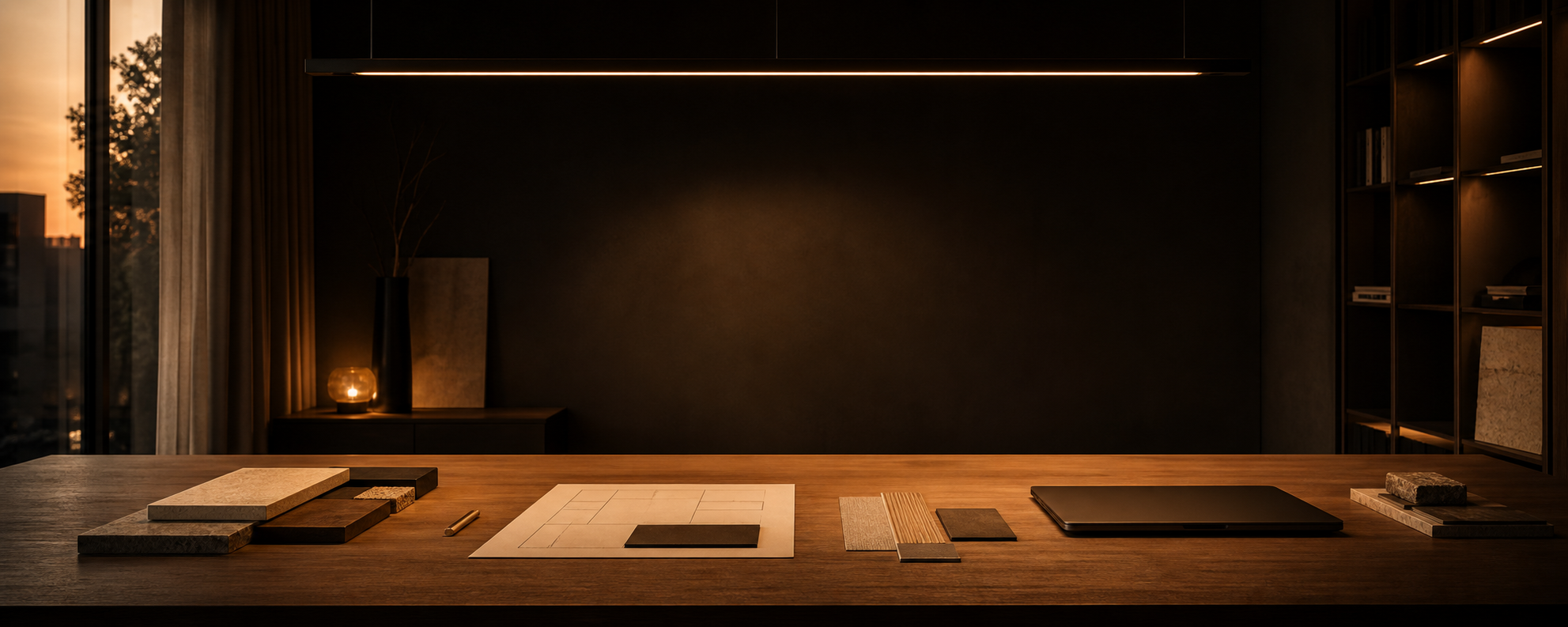 Cinematic licht over een werkplek